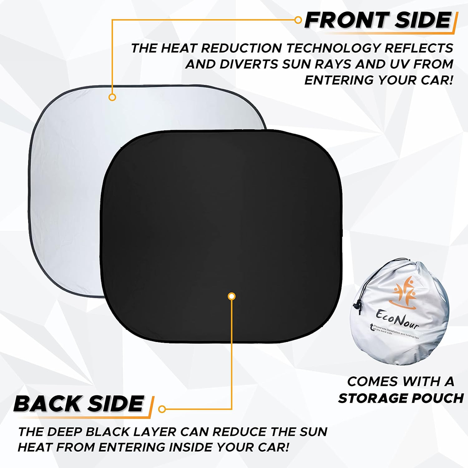 EcoNour 2-Piece Windshield Sun Shade for Jeep, Offers Complete Automotive Sun Protection, Foldable Jeep Windshield Shade Suits Wrangler, Compass, Gladiator &amp; Renegade, (X-Small 18 in x 26 in)