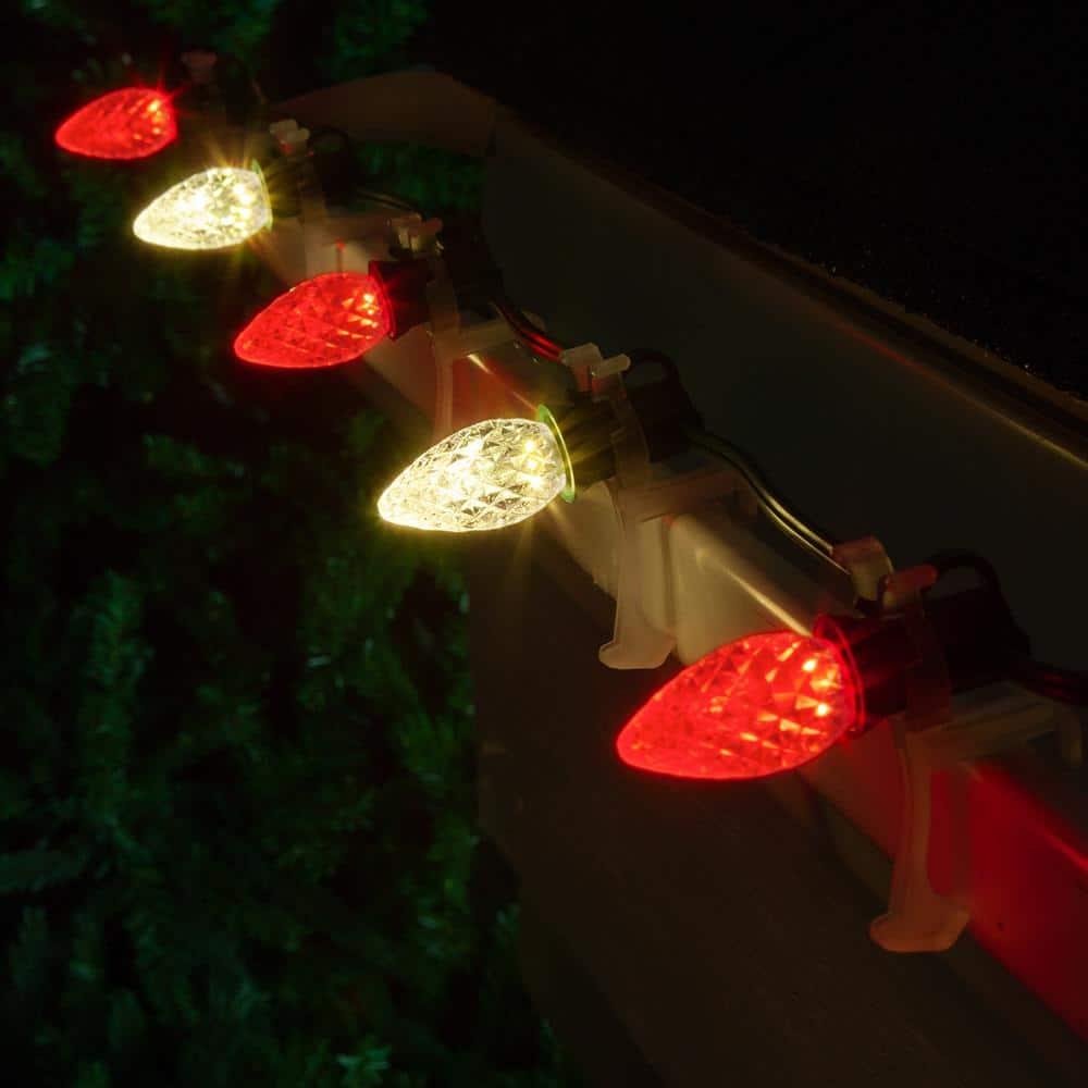 OptiCore 49 ft. 50-Light LED Red and Warm White Faceted C7 String Light Set