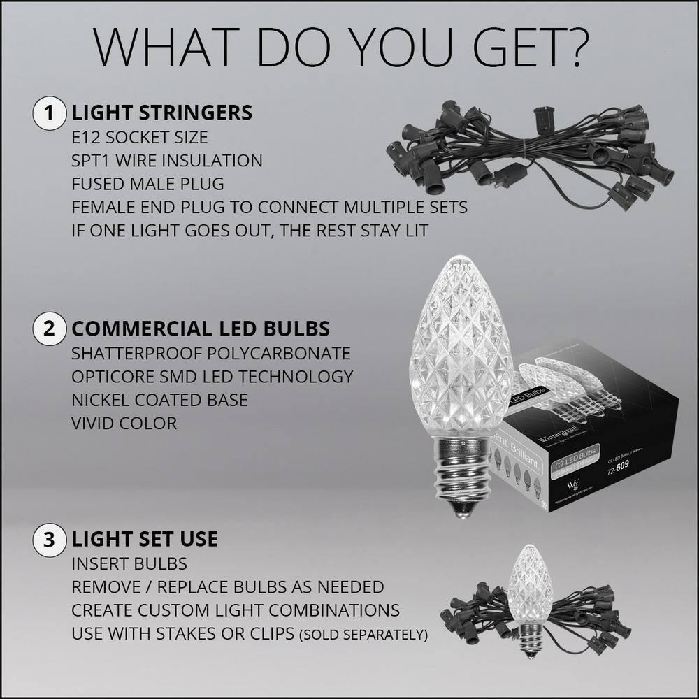OptiCore 49 ft. 50-Light LED Red and Warm White Faceted C7 String Light Set