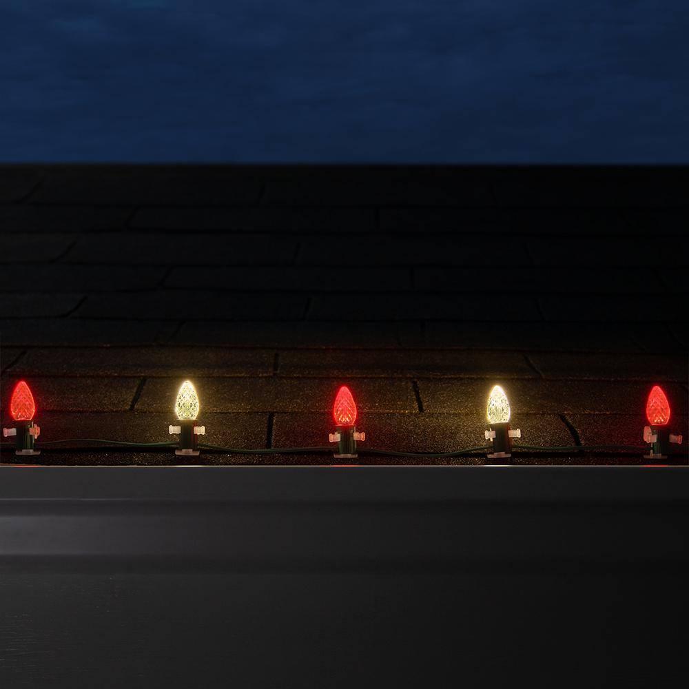 OptiCore 49 ft. 50-Light LED Red and Warm White Faceted C7 String Light Set