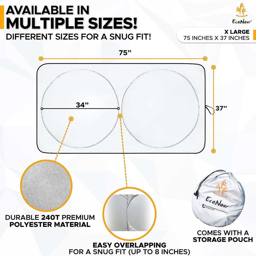 EcoNour Foldable Sunshade for Car Windshield | Dashboard Shield for Your Vehicle | Auto Window Shades for UV Rays and Sun Screen Protection | Suits for Most Sedans, SUVs, and Vans