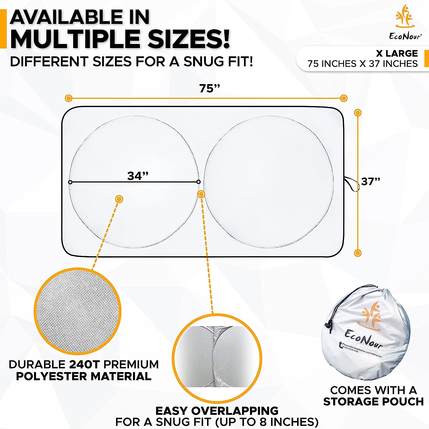 EcoNour Foldable Sunshade for Car Windshield | Dashboard Shield for Your Vehicle | Auto Window Shades for UV Rays and Sun Screen Protection | Suits for Most Sedans, SUVs, and Vans