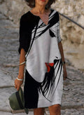 Fashion Art Colorblock Print V-neck Midi Dress