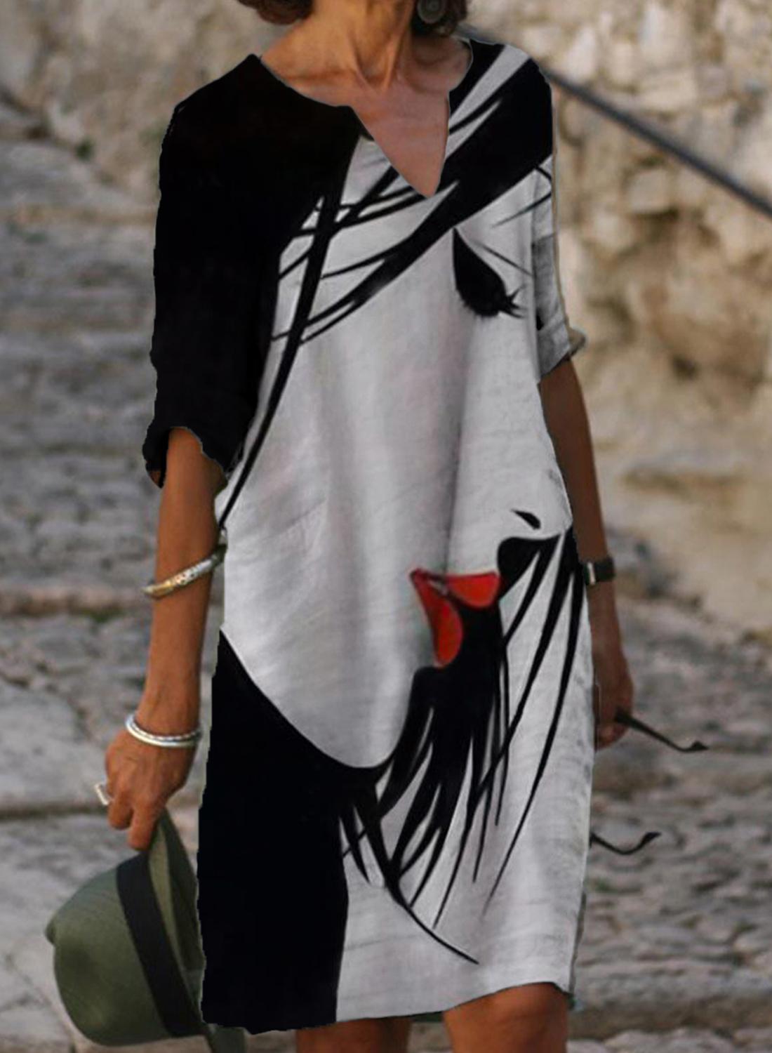 Fashion Art Colorblock Print V-neck Midi Dress