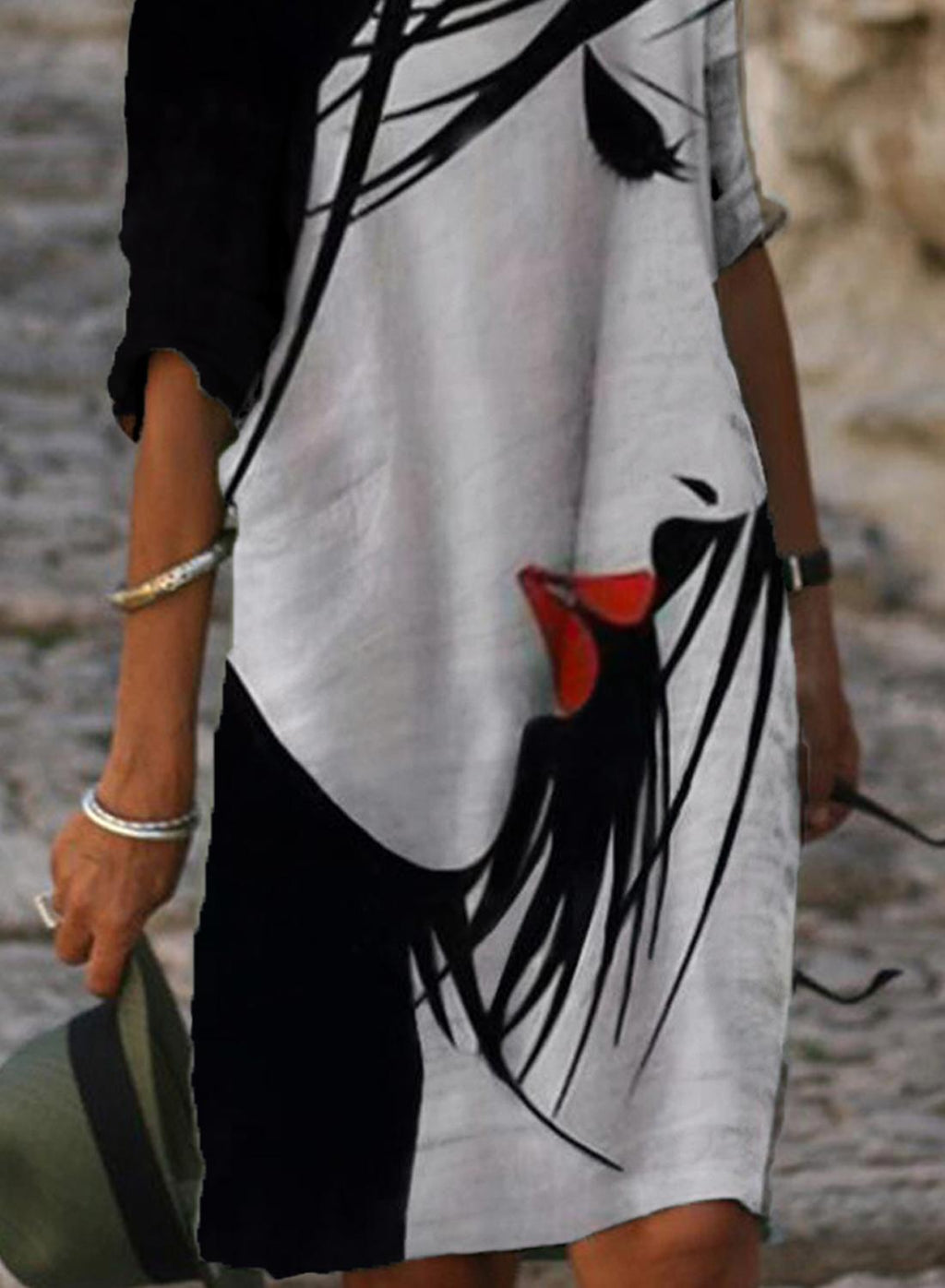 Fashion Art Colorblock Print V-neck Midi Dress