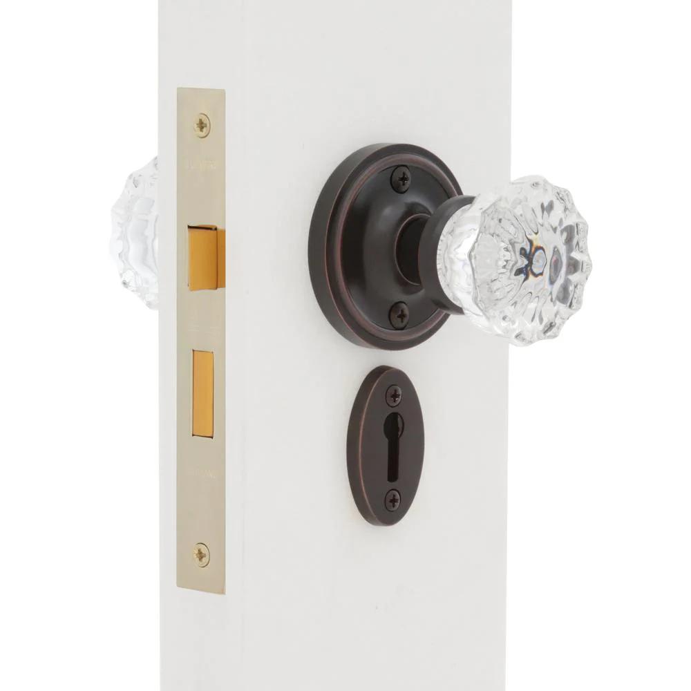 Classic Rosette Interior Mortise Crystal Glass Door Knob in Timeless Bronze