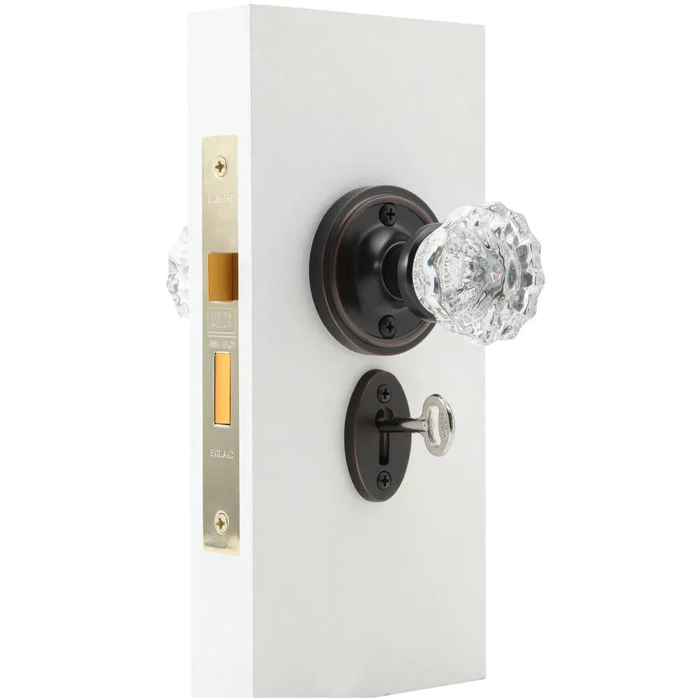 Classic Rosette Interior Mortise Crystal Glass Door Knob in Timeless Bronze