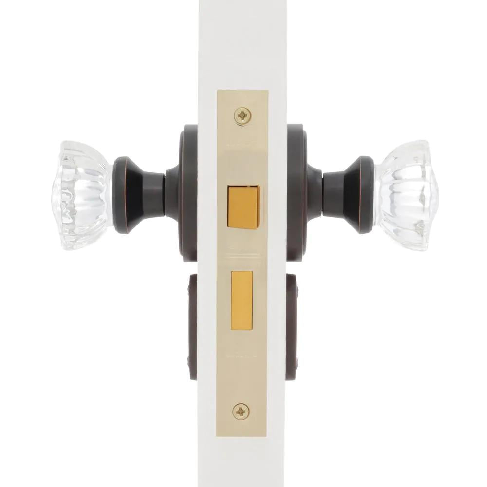 Classic Rosette Interior Mortise Crystal Glass Door Knob in Timeless Bronze