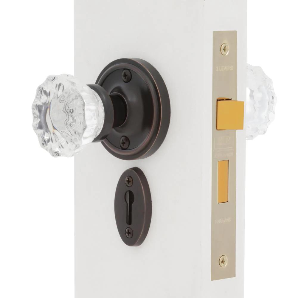 Classic Rosette Interior Mortise Crystal Glass Door Knob in Timeless Bronze