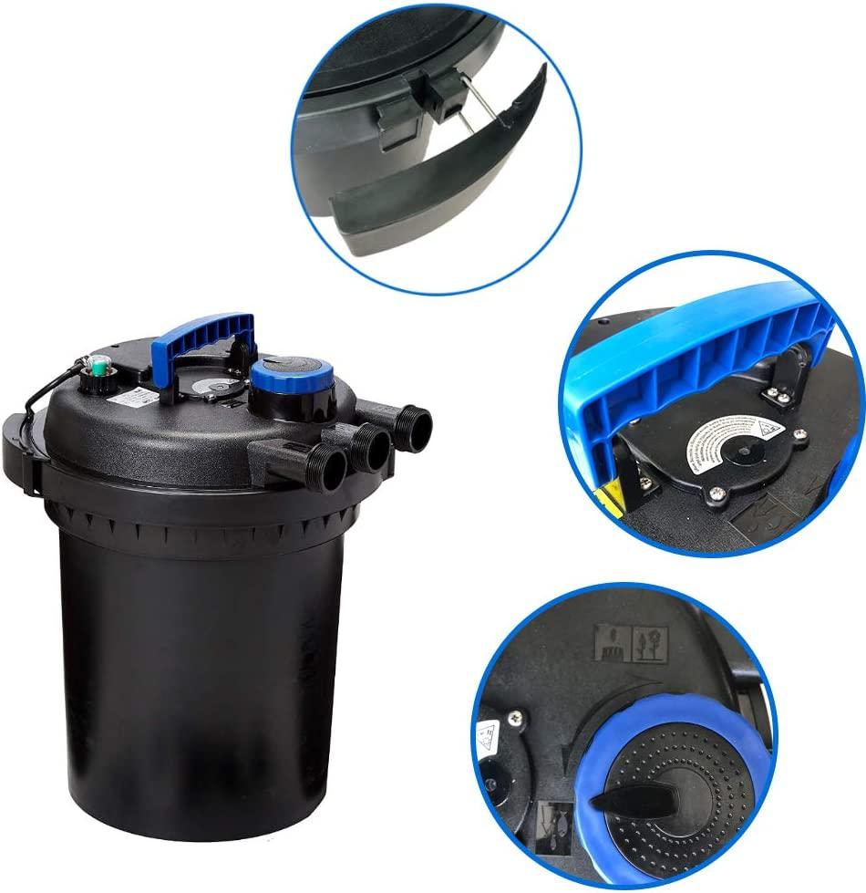 Polar Aurora CPF-250 Pond Pressure Bio Filter 13W UV Light 10000L Koi Water, Black