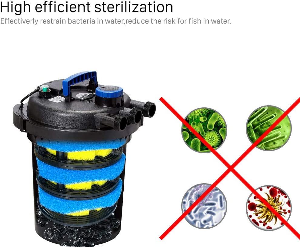 Polar Aurora CPF-250 Pond Pressure Bio Filter 13W UV Light 10000L Koi Water, Black