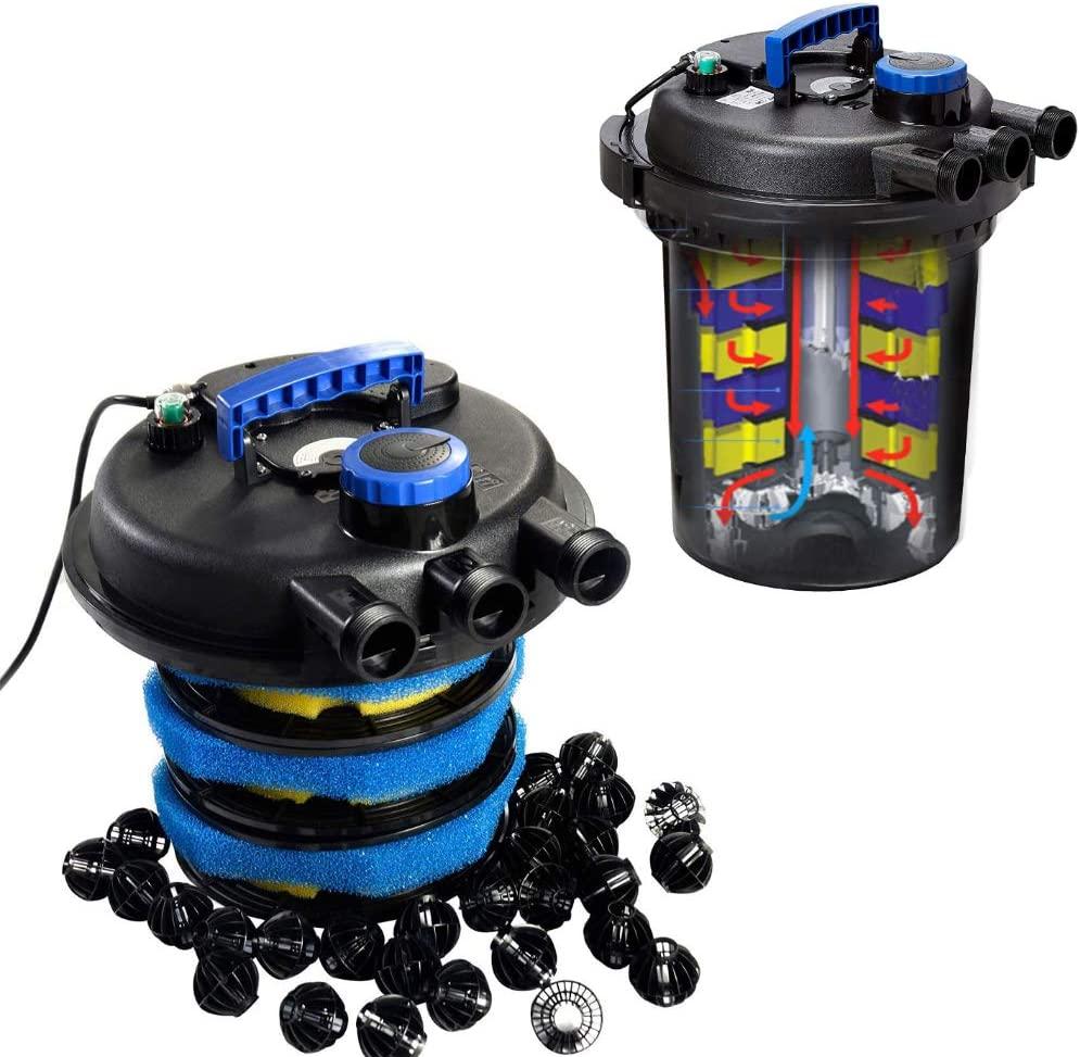 Polar Aurora CPF-250 Pond Pressure Bio Filter 13W UV Light 10000L Koi Water, Black
