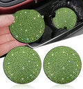 2pcs Bling Car Cup Holder Coaster, 2.75 inch Anti-Slip Shockproof Universal Fashion Vehicle Car Coasters Insert Bling Rhinestone Auto Automotive Interior Accessories for Women (2 pcs, Light Green)