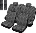 Pariitadin Baja Saddle Blanket Car Seat Covers Full Set with Seat Belt Pads, Washable Breathable Striped Woven Cloth Seat Covers for Cars, Universal Fit Most Cars, Airbag Compatible, Black/White