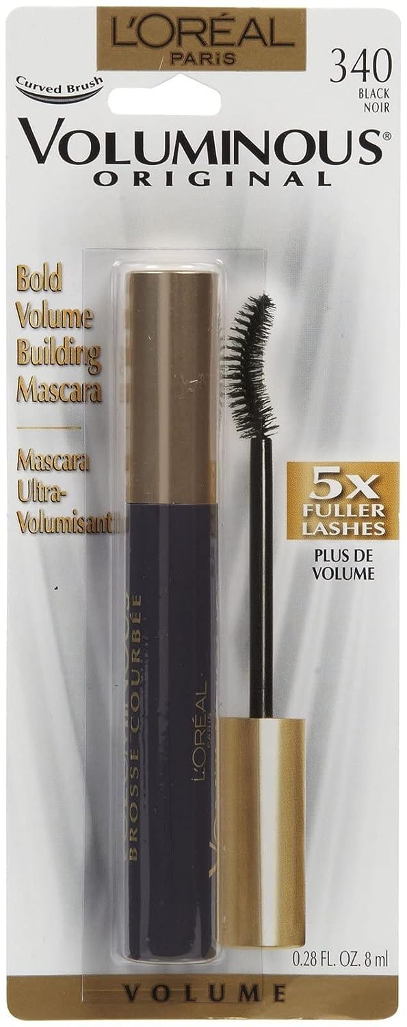 L’Oreal Paris Makeup Voluminous Mascara Original, Curved Brush Lifts &amp; Builds Lashes Up To 5X Volume, Clump Free, Smudge Free, Black, 0.28 Fl Oz