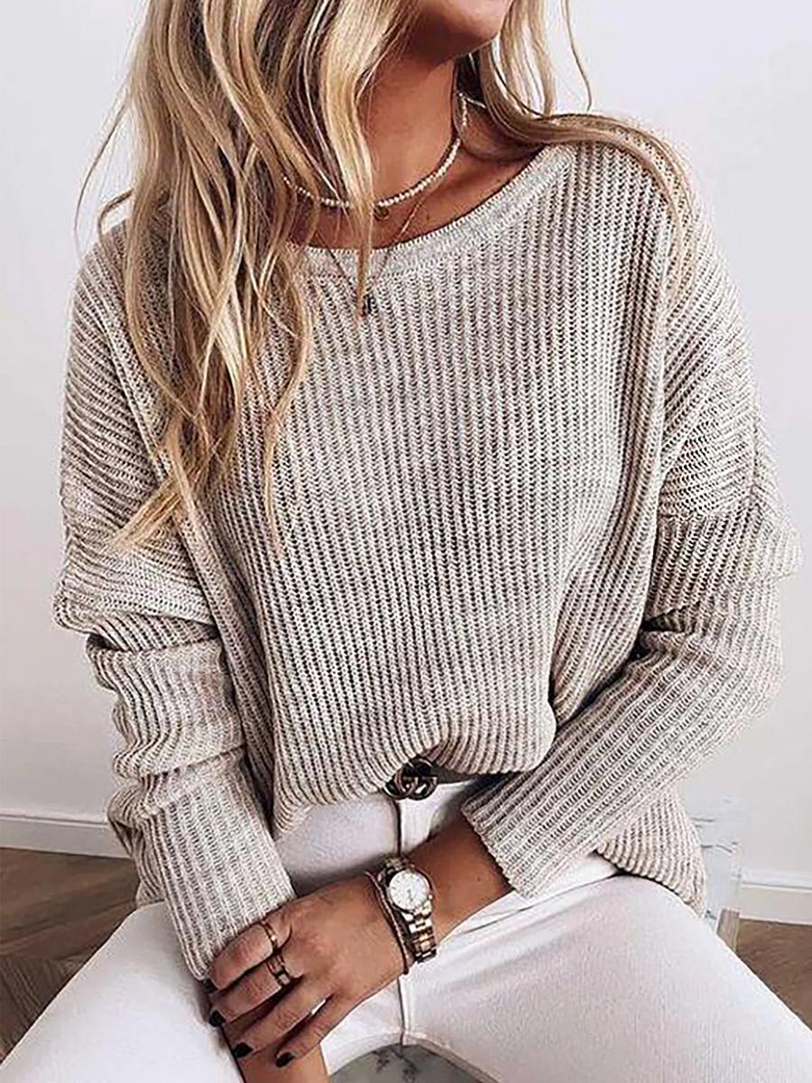 Casual Solid Color Crew Neck Long Sleeves Sweater