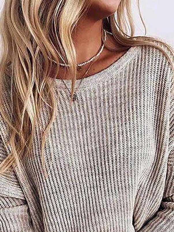Casual Solid Color Crew Neck Long Sleeves Sweater
