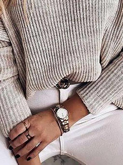 Casual Solid Color Crew Neck Long Sleeves Sweater