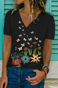 V-neck Printed Short-sleeved T-shirt