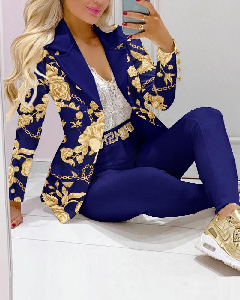 Fashion Chain Texture Print Suit