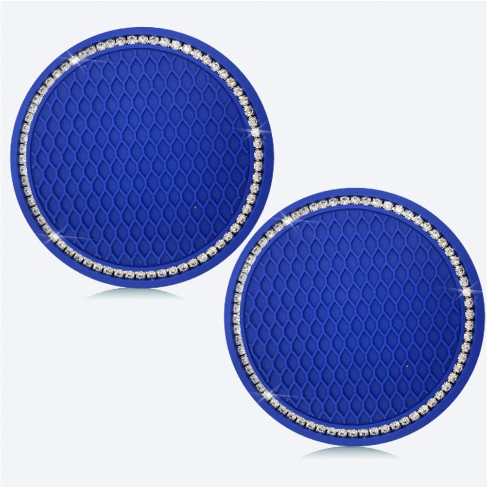 Universal Vehicle Bling Travel Auto Cup Holder Insert Coasters,2.75 Inch Crystal Rhinestone Car Interior Accessories Durable Anti Slip Silicone Car Coasters (Pack of 2) (Blue)