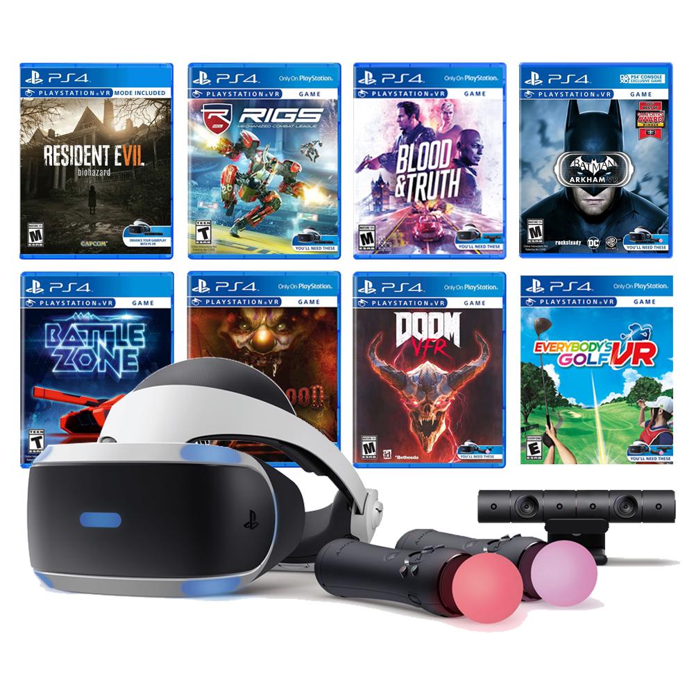 PlayStation VR 11-In-1 Deluxe Bundle PS4 &amp; PS5 Compatible: VR Headset, Camera, Move Motion Controllers, Resident Evil 7, Batman, DOOM VFR, Battlezone, RIGS, Until Dawn, Blood &amp; Truth, Everybody's Golf
