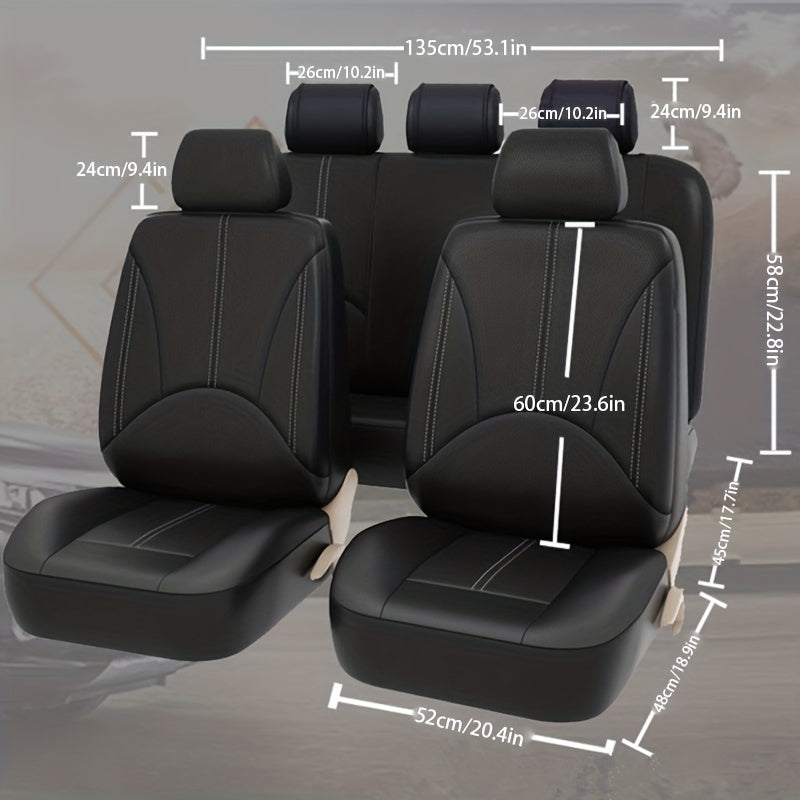 5 Seats PVC Quilted Leather Car Seat Covers, Breathable Faux Leather Auto Front Rear Seat Cushion Covers, Vehicle Seat Protectors Universal For Cars