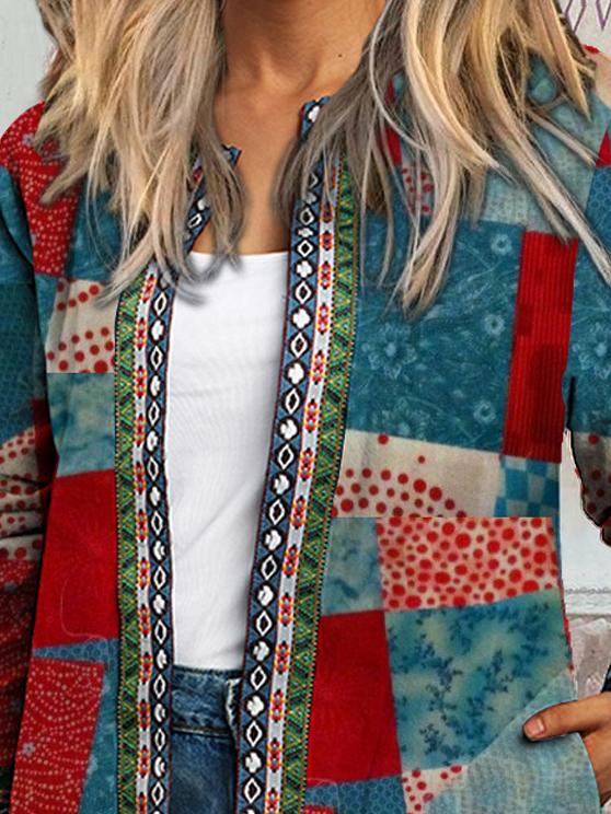 Casual Retro Ethnic Print Buttonless Long-Sleeved Jacket