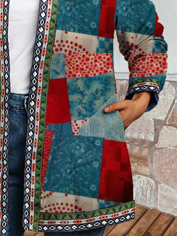 Casual Retro Ethnic Print Buttonless Long-Sleeved Jacket