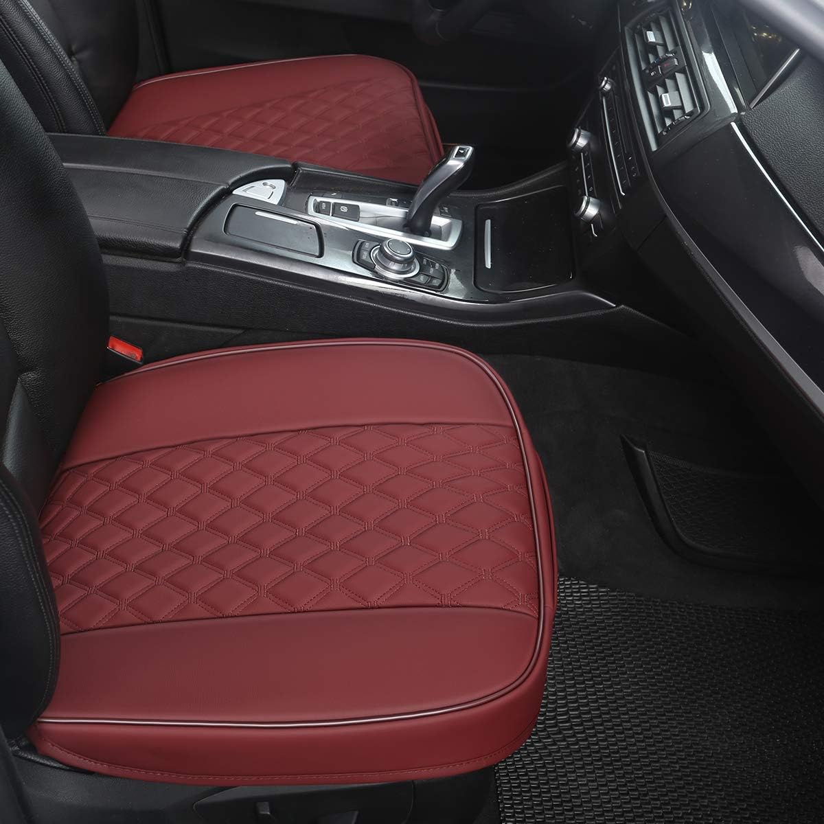 Black Panther 1 Piece PU Car Seat Cover Front Seat Protector Compatible with 90% Vehicles,Embroidery,Anti-Slip &amp; Full Wrapping Bottom W55cm*D54cm(21.65''*21.26'') (1Piece,Burgundy)
