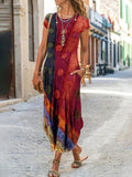 Women's Round Neck Pocket Short Sleeve Printed Dress