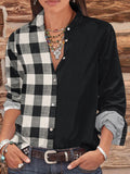 Casual Loose Plaid Stitching Long-sleeved Blouse