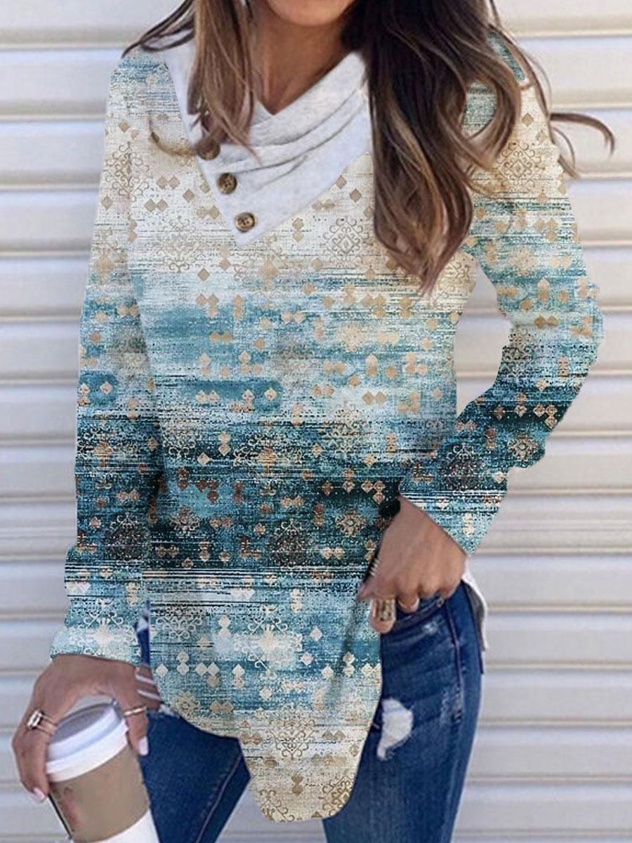 Gradient Print Loose Casual Long-sleeved T-shirt