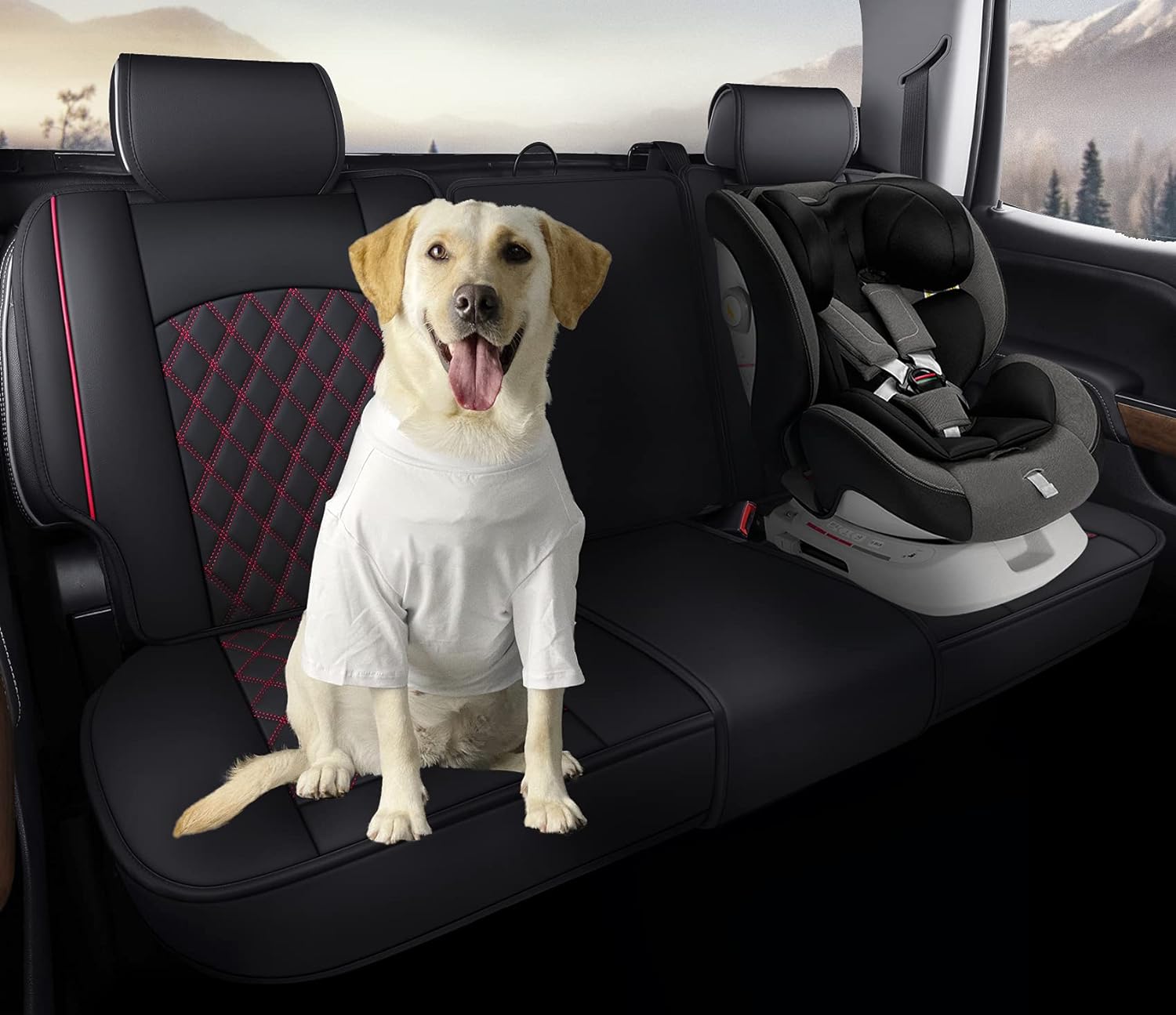 Aierxuan Back Seat Covers for Chevy Silverado GMC Sierra Pickup Custom Fit 2007-2024 1500 2500HD 3500HD Crew Double Extended Cab Waterproof Leather Split Bench 40/60, 50/50 (Rear Seat/Red)
