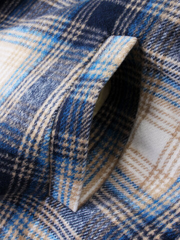 mens plaid thicken sherpa lined lapel cotton vintage overcoats with pocket