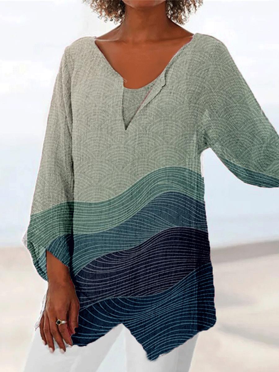 Fashion Printed V-neck Long-sleeved Casual Blouse