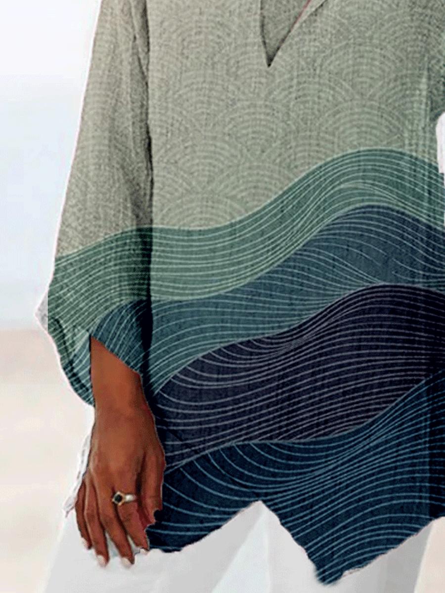 Fashion Printed V-neck Long-sleeved Casual Blouse