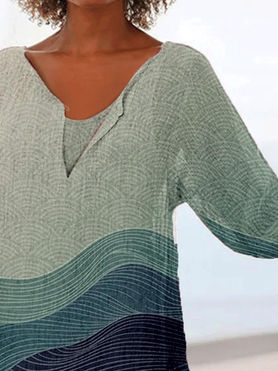 Fashion Printed V-neck Long-sleeved Casual Blouse