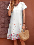 Printed Short Sleeve V-neck Cotton Shift Dress