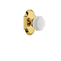 CottaPlate 2-3/8 in. Backset Polished Brass Privacy Bed/Bath Waldorf White Milk Glass Door Knob