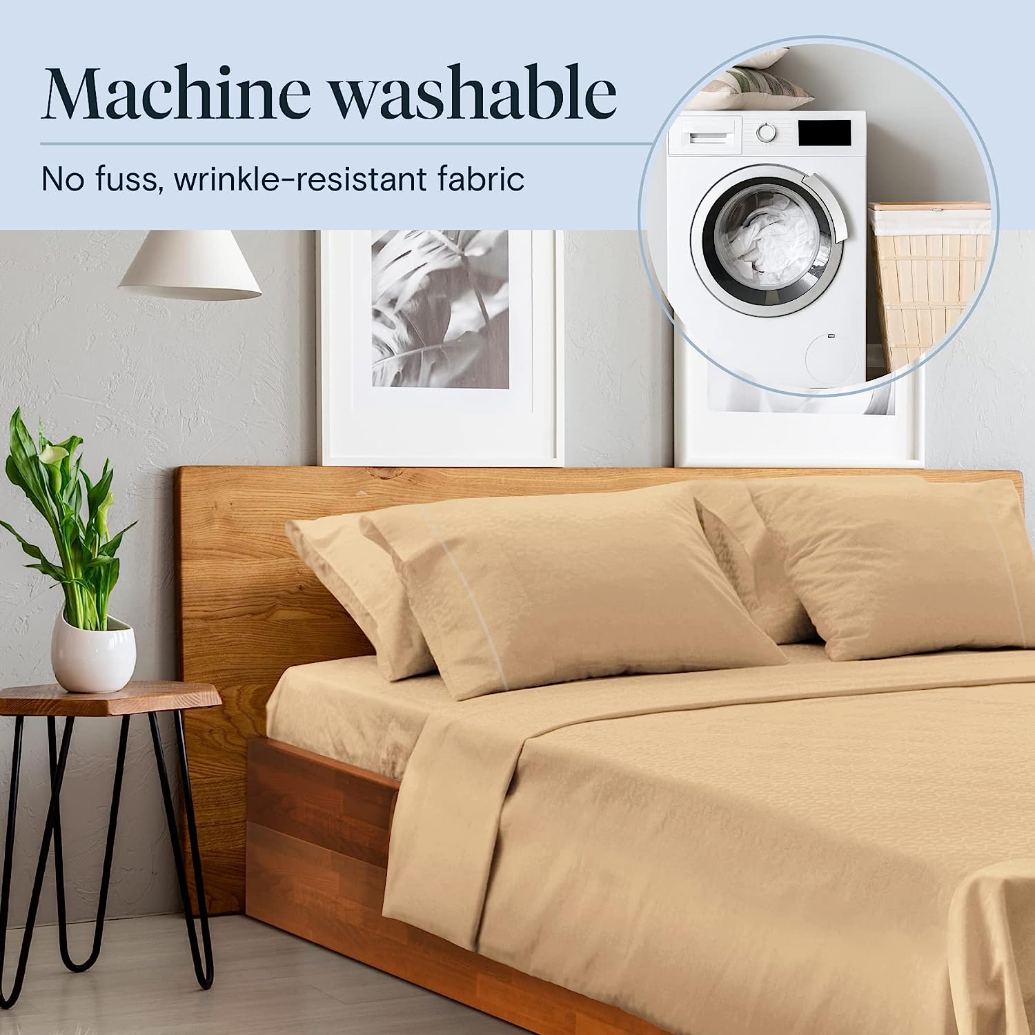 LuxClub 6 PC California King Size Sheet Set Bamboo Sheets Deep Pockets 18" Eco Friendly Wrinkle Free Cooling Sheets Machine Washable Hotel Bedding Silky Soft - Mocha California King