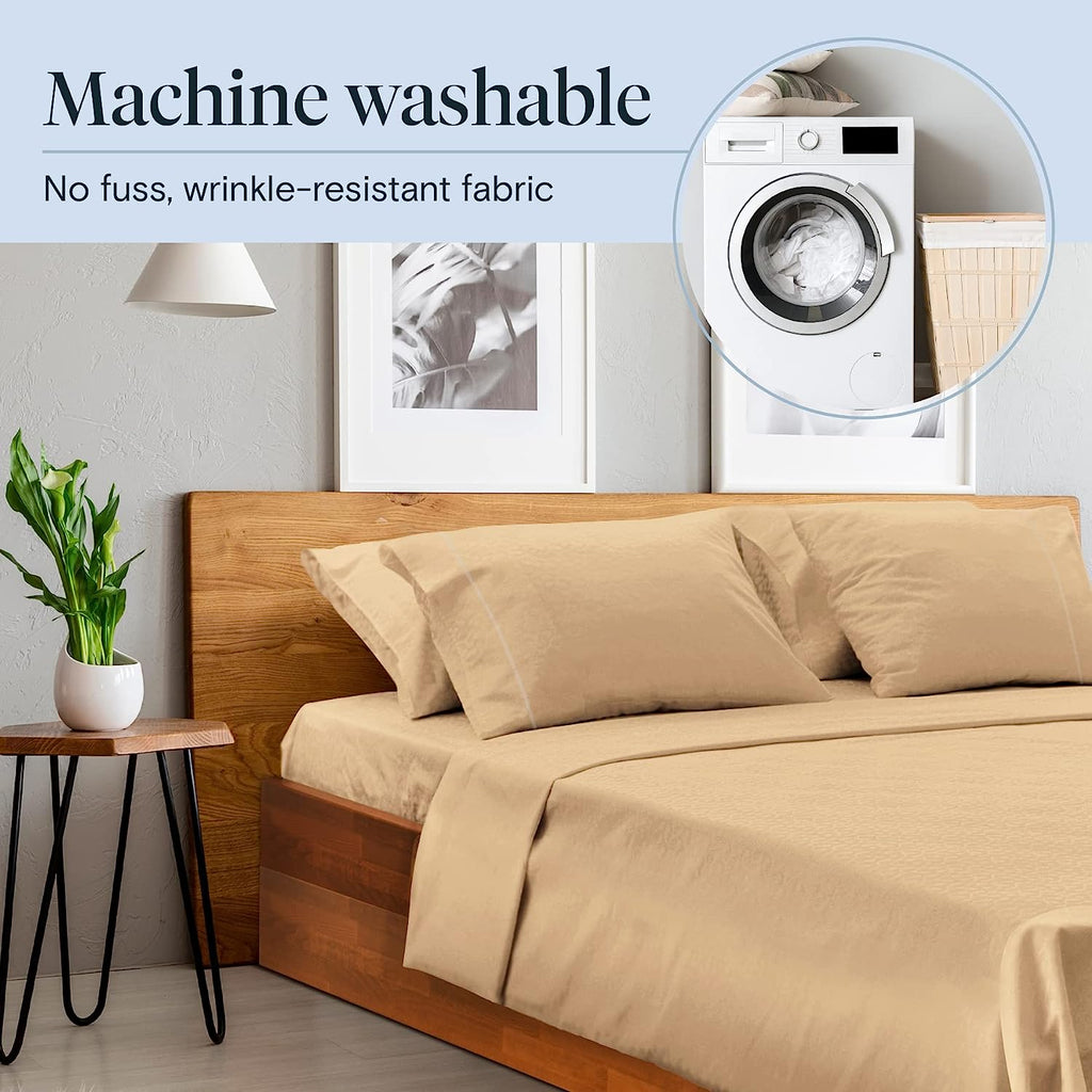 LuxClub 7 PC Split King Sheet Set Bamboo Sheets Deep Pockets 18" Eco Friendly Wrinkle Free Cooling Sheets Machine Washable Hotel Bedding Silky Soft - Mocha Split King