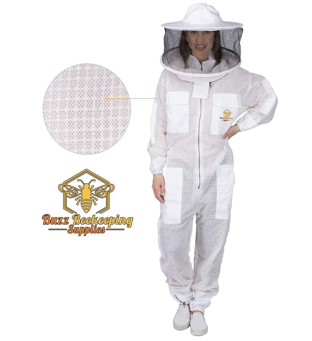 Ventilated Beekeeping Suit and Bee Family Stickers - YKK Metal Zippers - Men & Women - Total Protection - Self-Supporting Round Veil for Beekeepers - Easily Take On & Off - 8 Pockets (X-Large)