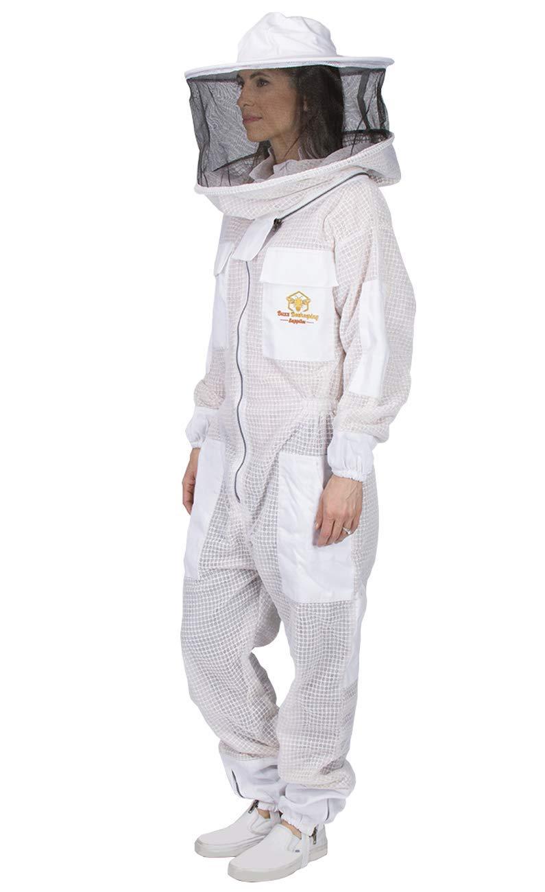 Ventilated Beekeeping Suit and Bee Family Stickers - YKK Metal Zippers - Men & Women - Total Protection - Self-Supporting Round Veil for Beekeepers - Easily Take On & Off - 8 Pockets (X-Large)