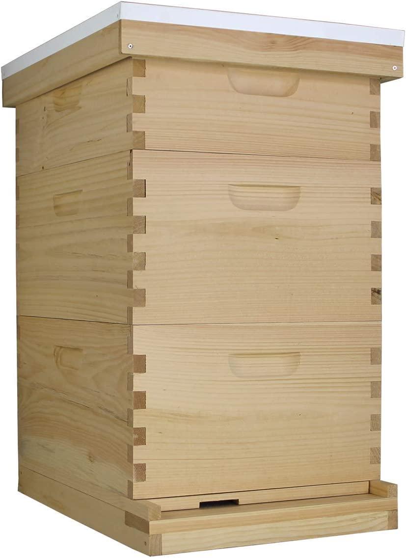 Amish Made in USA Complete Langstroth Bee Hive Includes Frames and Foundations (2 Deep, 1 Medium)