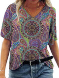 Casual V-Neck Abstract Painting Short-Sleeved T-Shirt