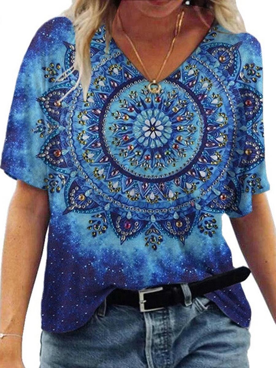 Casual V-Neck Abstract Painting Short-Sleeved T-Shirt