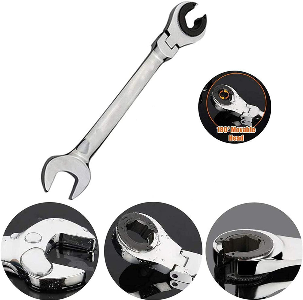 Tubing Ratchet Wrench Set, 180° Movable Flexible Head RatchetFix Tubing Two-Way Ratchet Wrench for Hand Maintain Repair Tool 8MM-19MM (12PCS)