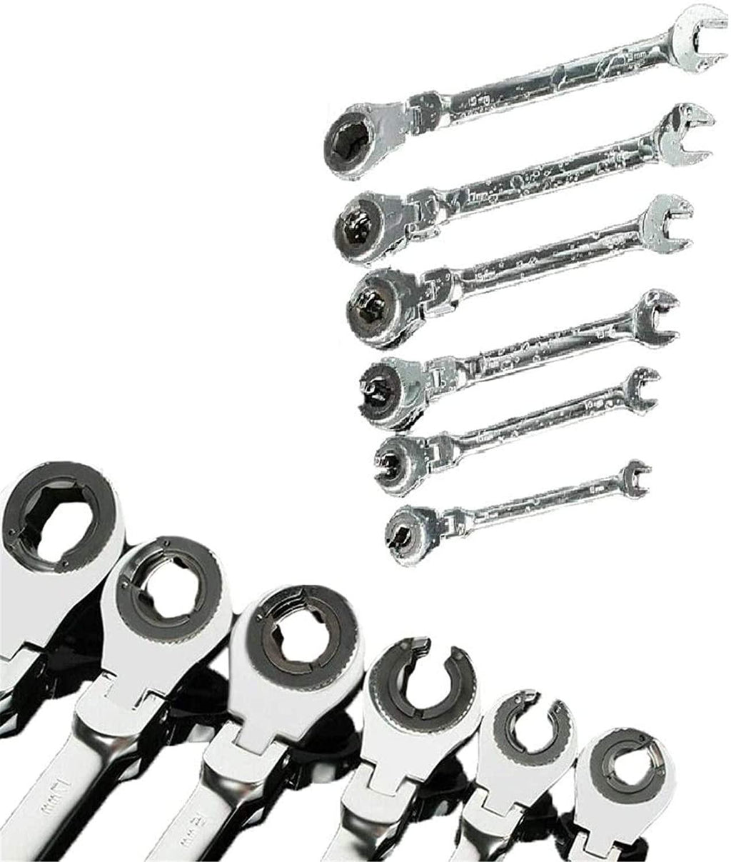 Tubing Ratchet Wrench Set, 180° Movable Flexible Head RatchetFix Tubing Two-Way Ratchet Wrench for Hand Maintain Repair Tool 8MM-19MM (12PCS)