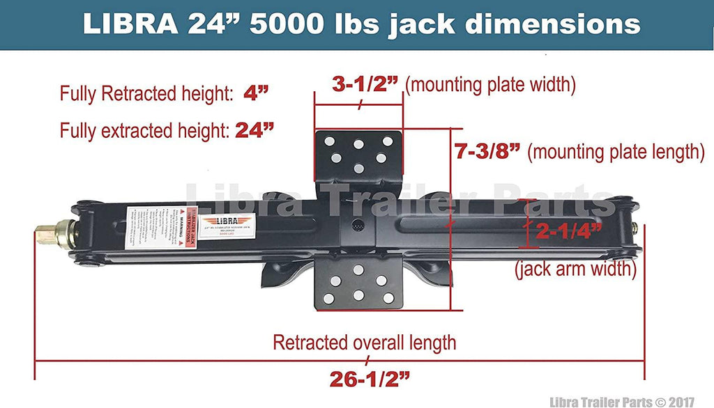 Set 4 LIBRA 9K lb Heavy Duty 24" RV Trailer Stabilizer Leveling Scissor Jacks w/Dual Power Drill Sockets & Complete Set of Mounting Hardware -Model# 26098